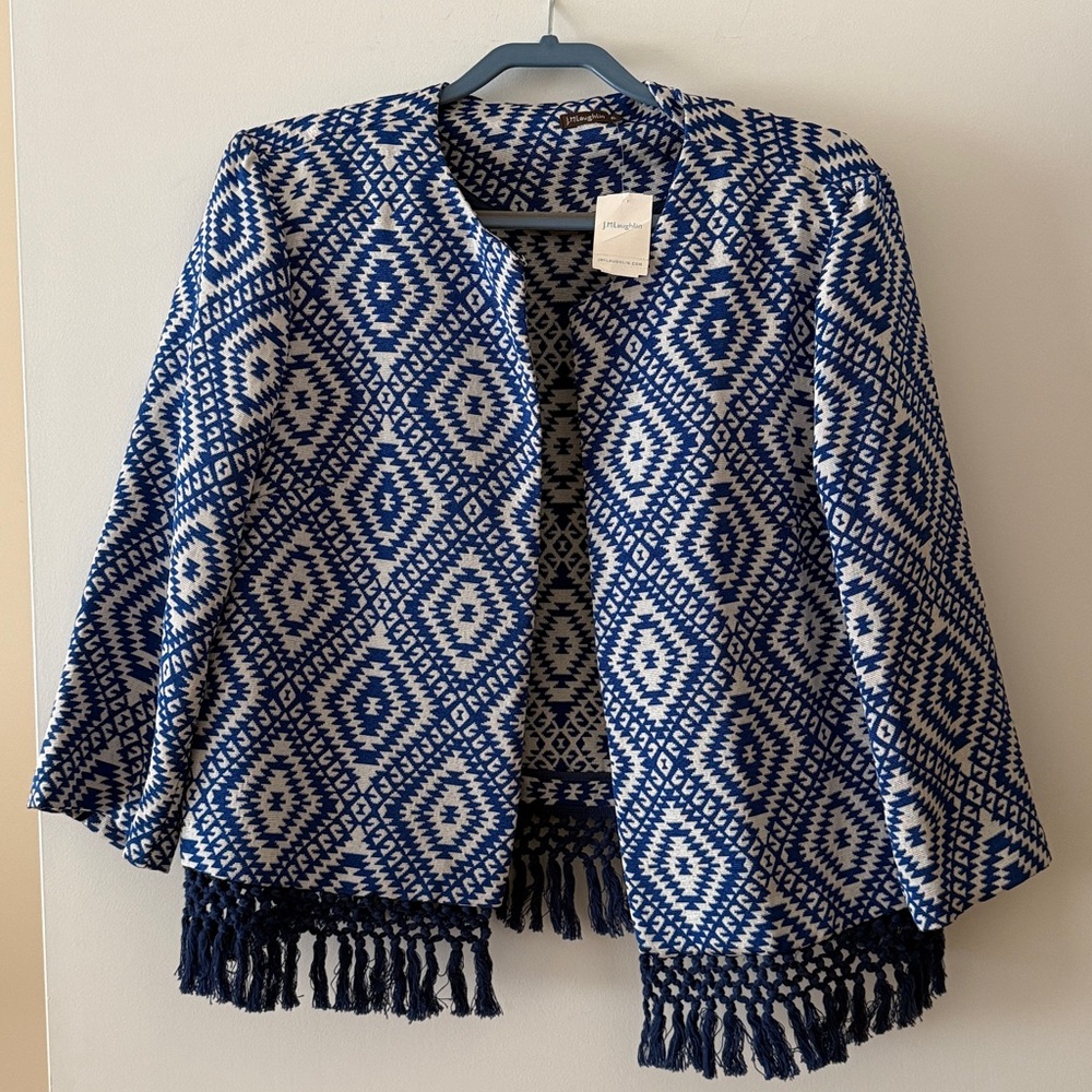 J. McLaughlin geo print blazer with fringe NWT